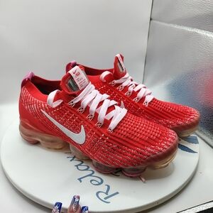 Nike Red and White VaporMax Flyknit Shoes